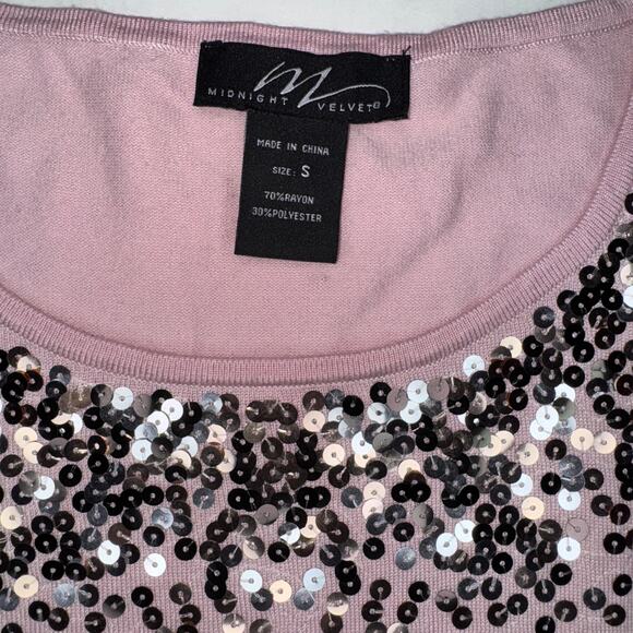 Midnight Velvet Womens Small Sequin Asymmetrical Tunic Top Maximalist Glam Bold - Picture 8 of 8